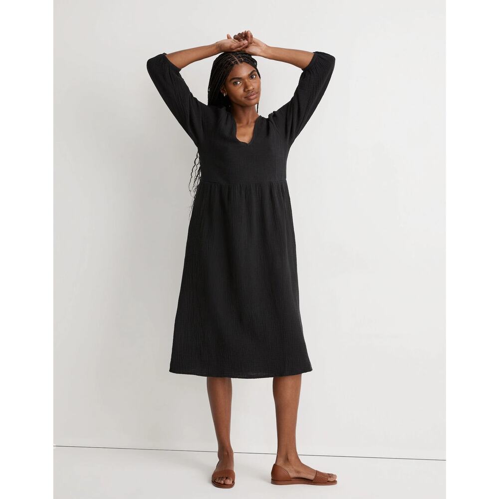 Madewell Lightspun Double Gauze Black Midi Dress Size Small